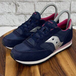Saucony Jazz Kids 3.5 Womens 5.5 Blue Pink Silver Suede Retro Running Shoes